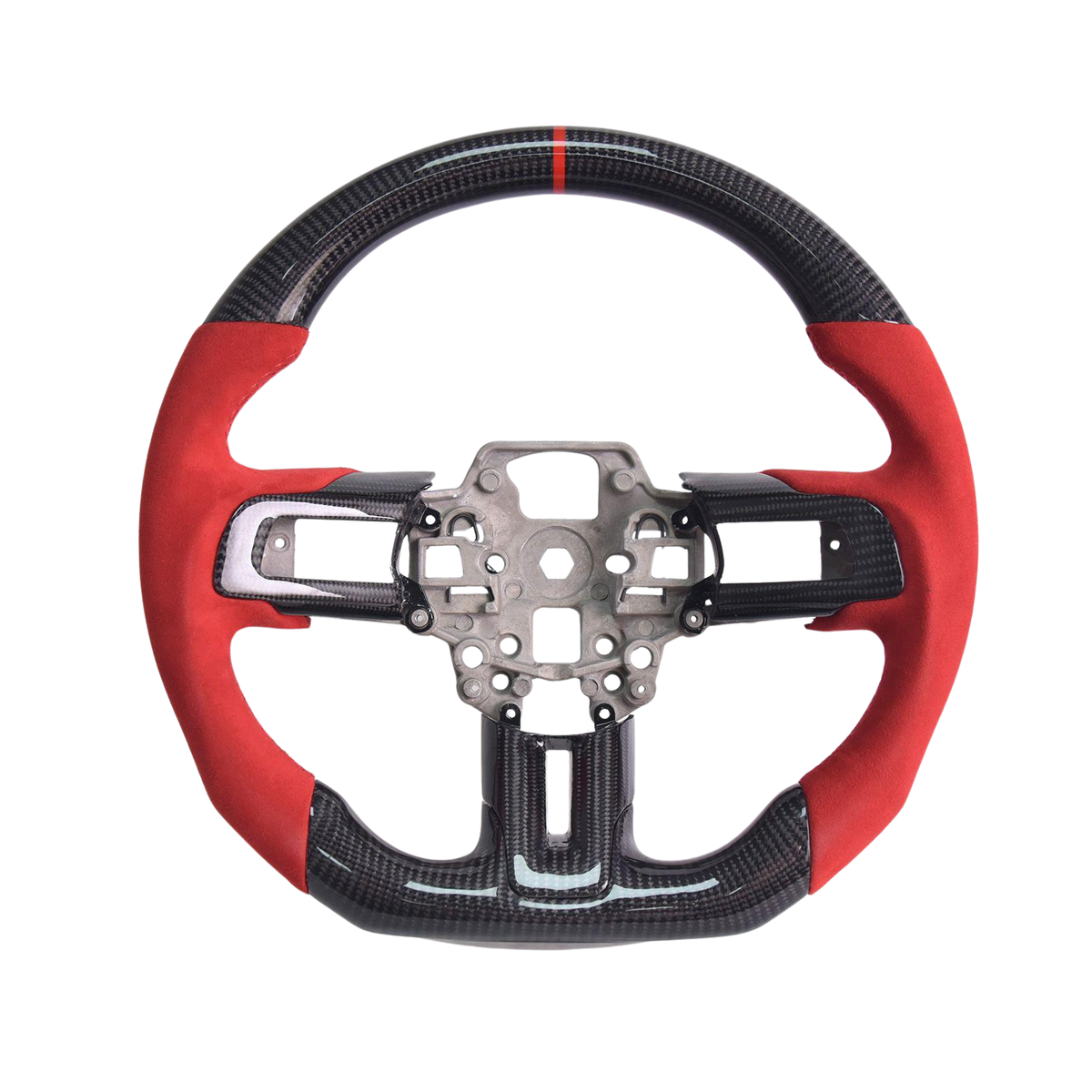 2018-23 Mustang Red Suede Leather Carbon Fiber Steering Wheel image 1