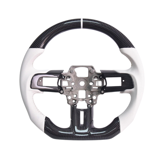 2015-23 Mustang White Leather White Stitching Carbon Fiber Steering Wheel image 2