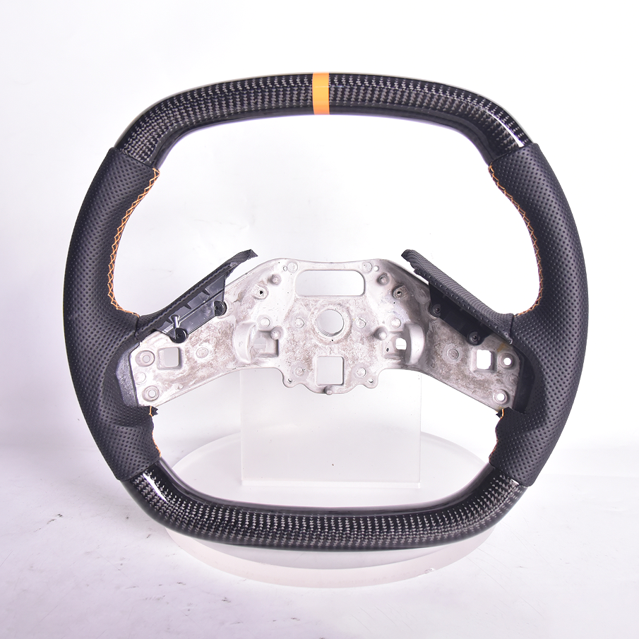 Corvette C8 Carbon Fiber Steering Wheel Black Perforated Leather Orange Stitching Orange Stripe image 1