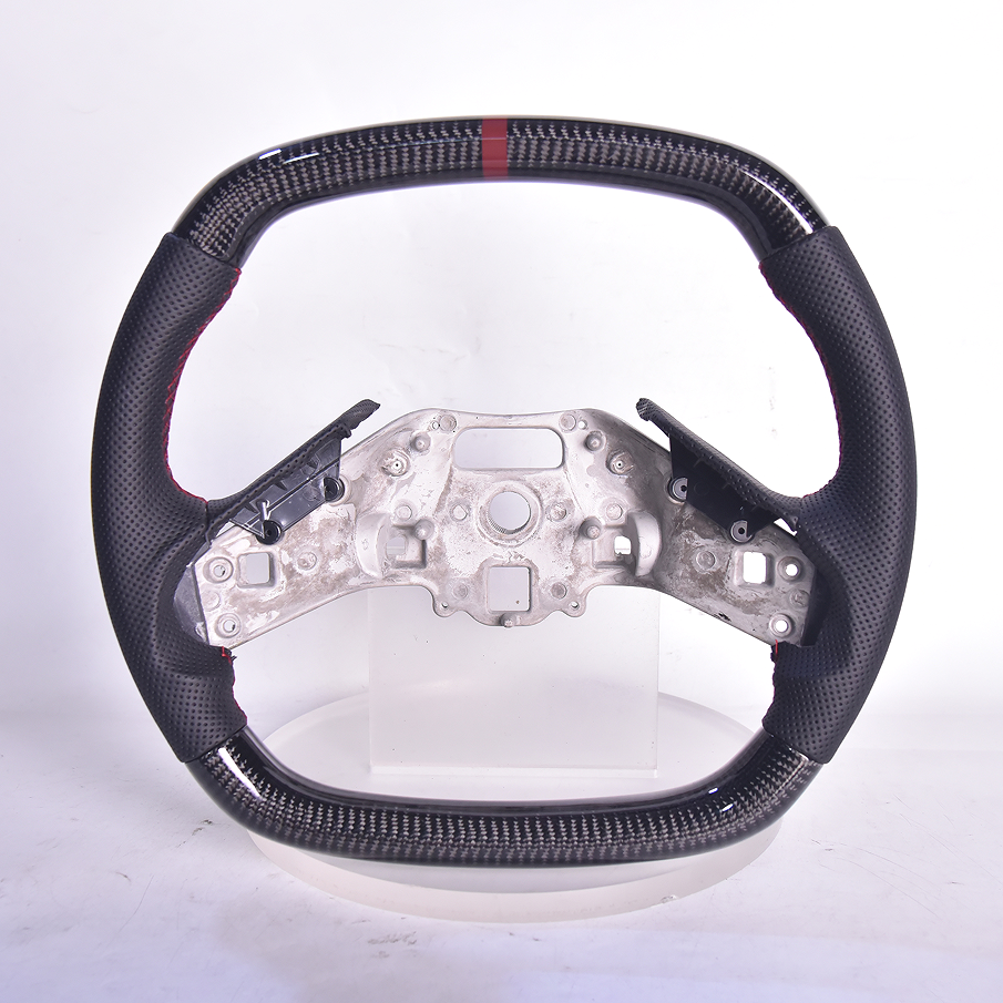 Corvette C8 Carbon Fiber Steering Wheel Black Perforated Leather Burgundy Stitching Burgundy Stripe image 1