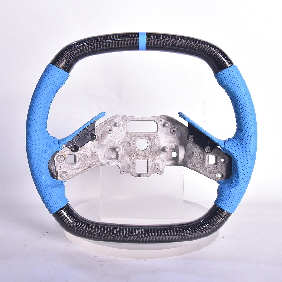 Corvette C8 Carbon Fiber Steering Wheel Blue Perforated Leather Blue Stitching Blue Stripe image 1