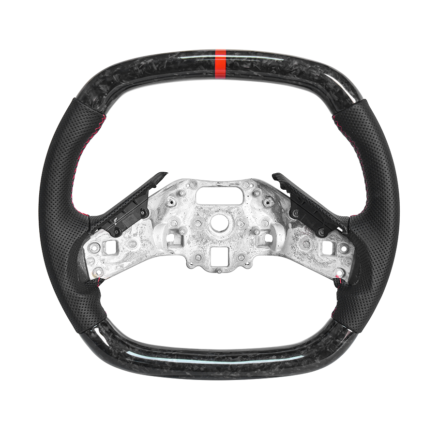 Corvette C8 Forged Carbon Fiber Steering Wheel Black Perforated Leather Red Stitching Red Stripe image 1