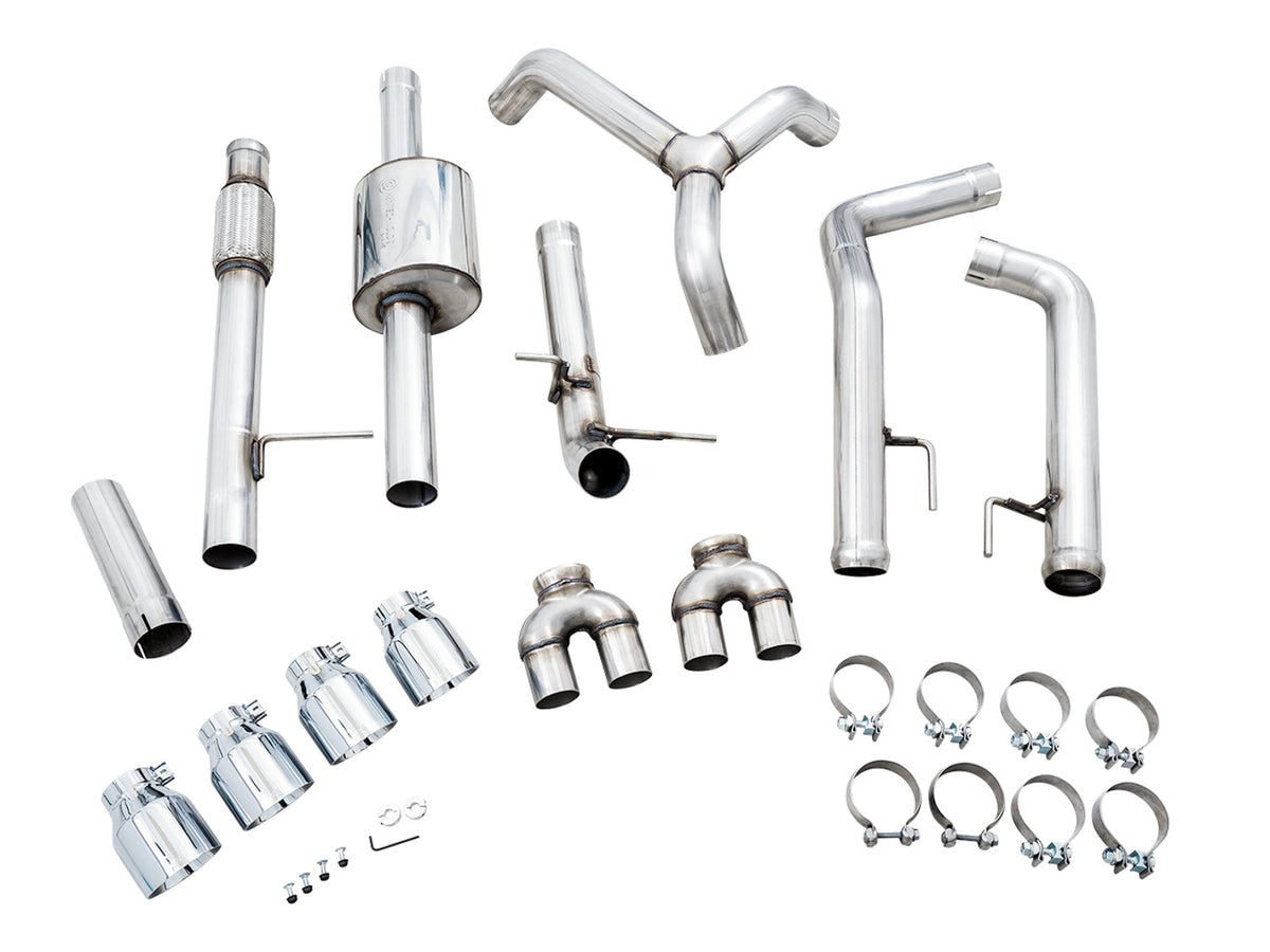 AWE 0FG Catback Split Rear Exit Exhaust for 4th Gen Silverado/Sierra 1500 5.3L (With Bumper Cutouts) - Quad Chrome Silver Tips image 9