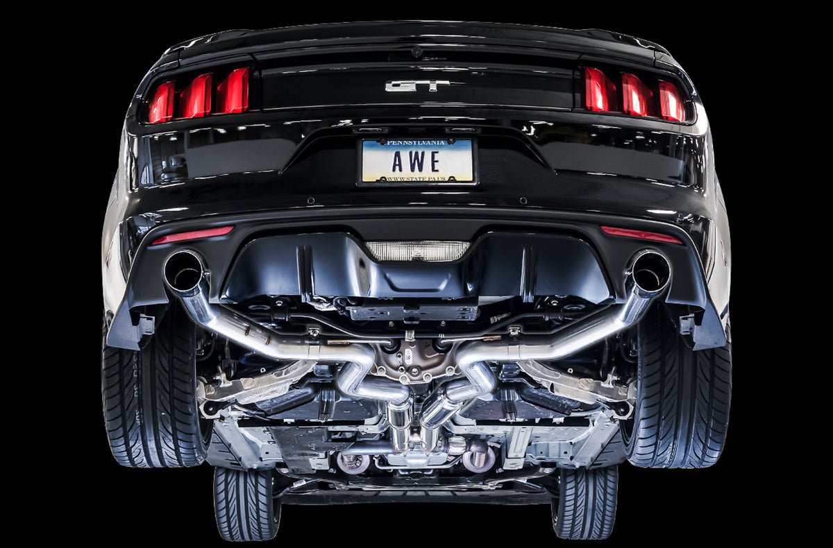 AWE Track Edition Cat-back Exhaust for S550 Mustang GT - Dual Tip - Chrome Silver Tips image 3