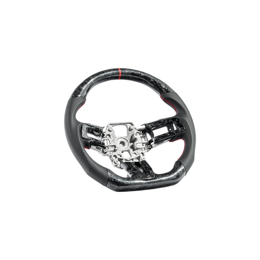2018–2023 Ford Mustang Forged Carbon Fiber Perforated Leather Steering Wheel with Red Stripe