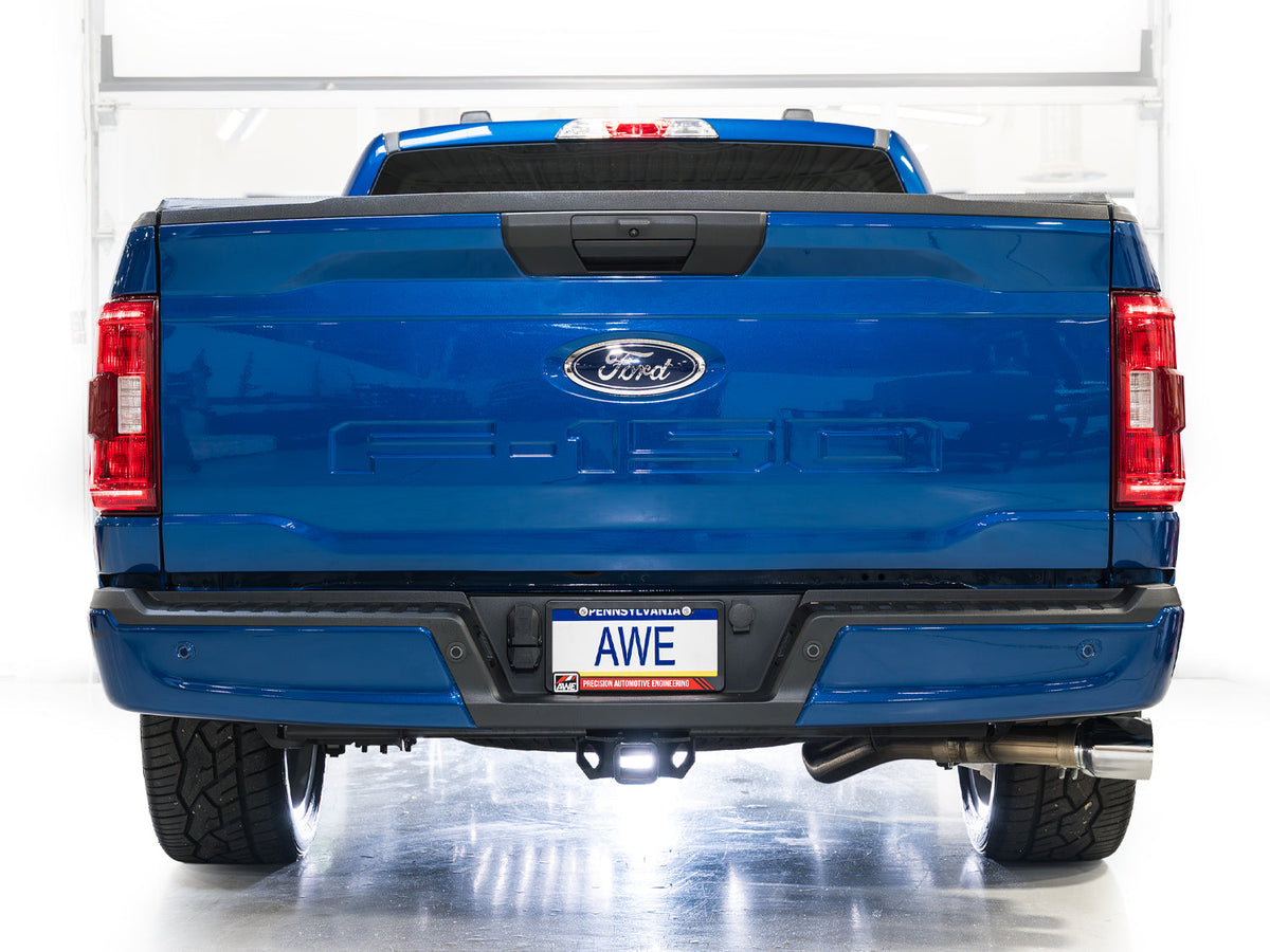 AWE 0FG Dual Side Exit Exhaust for Ford F-150 Regular Cab - 4.5 Chrome Silver Tips image 3