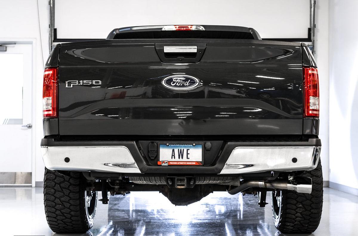 AWE 0FG Single Exit Exhaust for '15-'20 F-150 - 4.5 Chrome Silver Tips image 3
