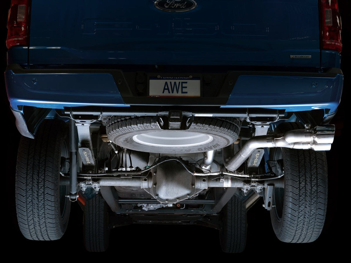 AWE 0FG Dual Side Exit Exhaust for '21+ Ford F-150 - 4.5 Chrome Silver Tips image 4