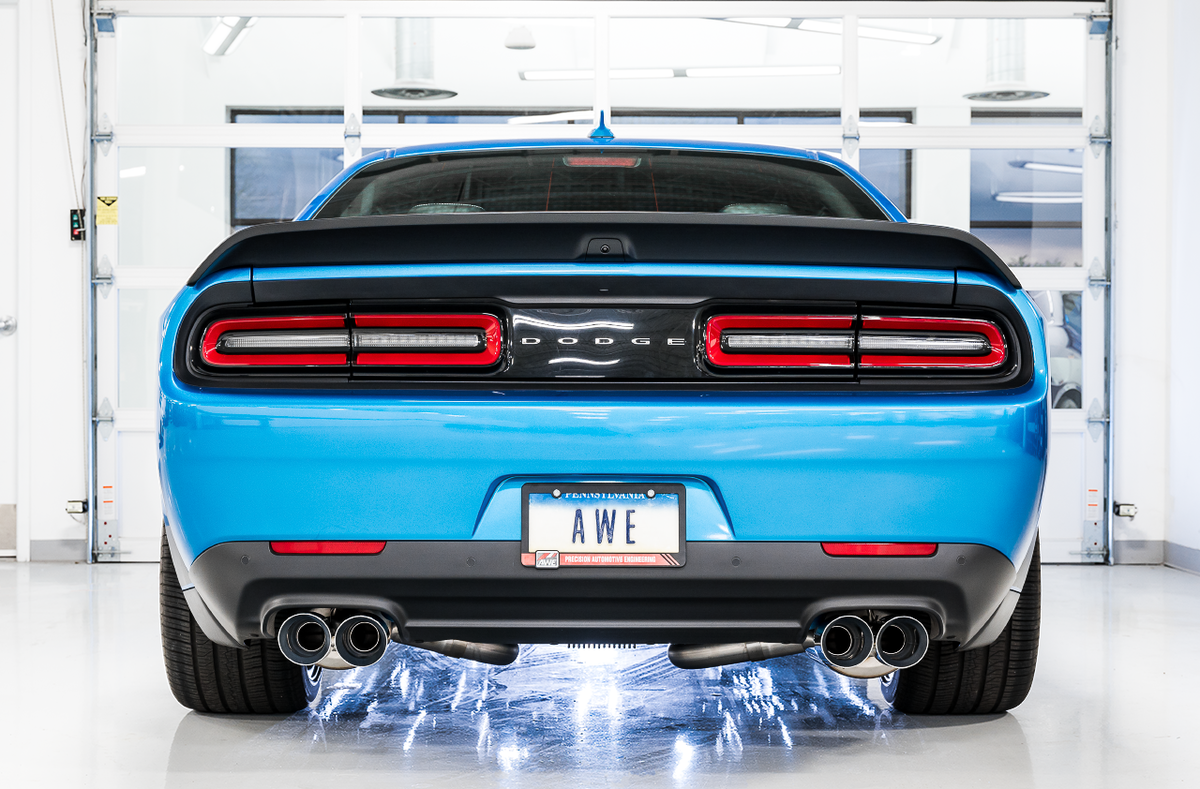 AWE Touring Edition Exhaust for 15+ Challenger 6.4 / 6.2 SC - Chrome Silver Quad Tips image 3