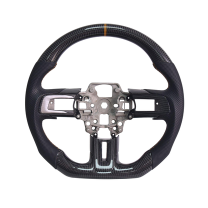 2015-23 Mustang Black Leather Brown Stitching Carbon Fiber Steering Wheel image 2