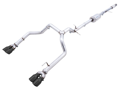 AWE 0FG Catback Split Rear Exit Exhaust for 4th Gen Silverado/Sierra 1500 5.3L (With Bumper Cutouts) - Quad Diamond Black Tips image 1