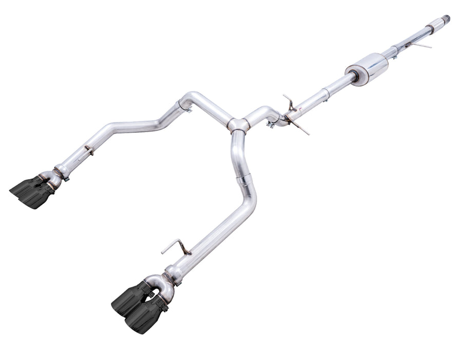 AWE 0FG Catback Split Rear Exit Exhaust for 4th Gen Silverado/Sierra 1500 5.3L (With Bumper Cutouts) - Quad Diamond Black Tips image 1