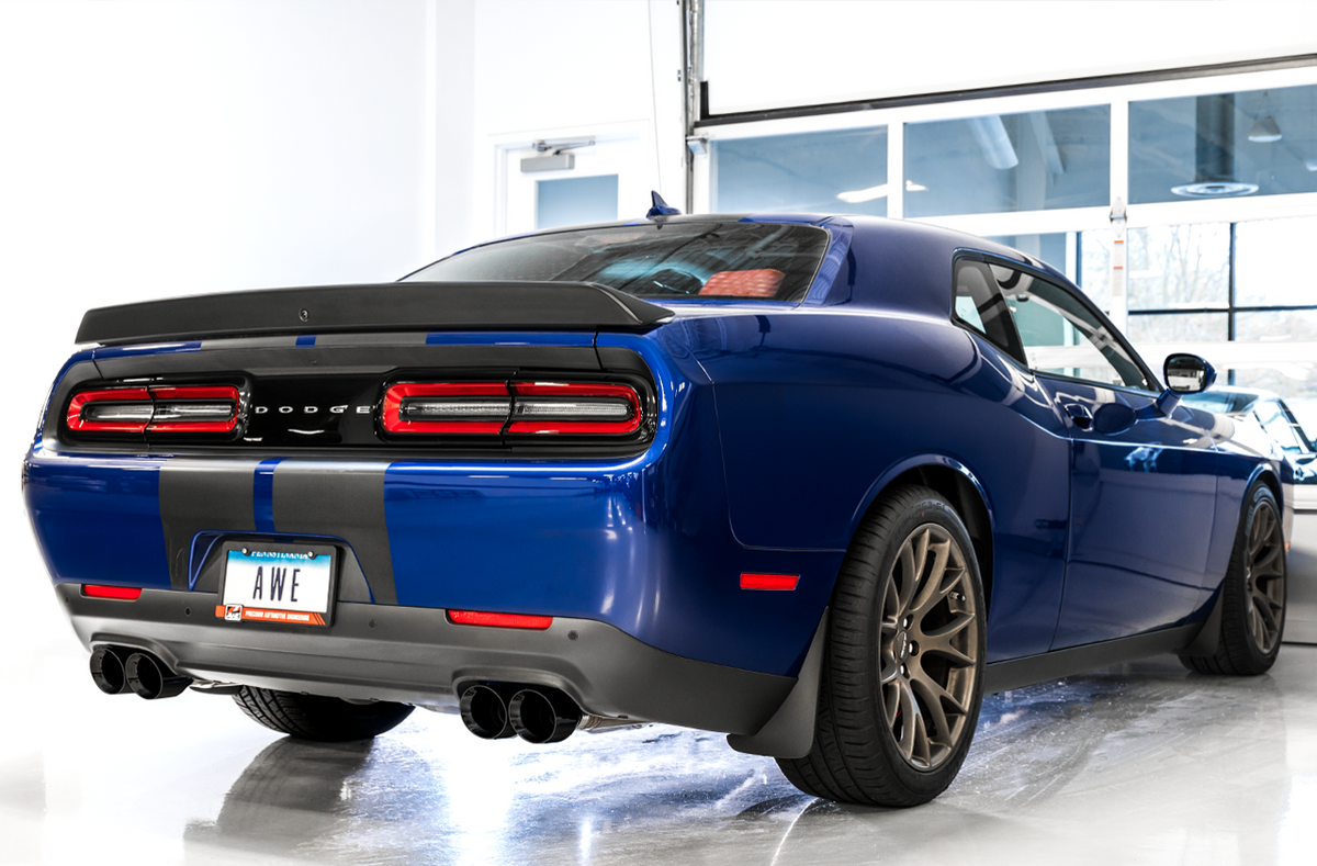AWE Track Edition Exhaust for 15+ Challenger 6.4 / 6.2 SC - Diamond Black Quad Tips image 4