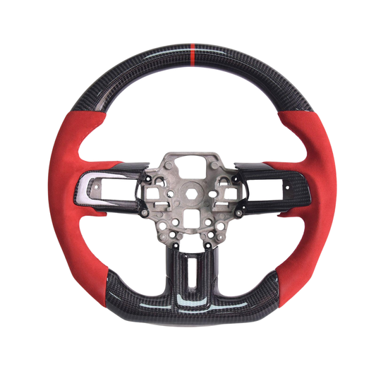 2018-23 Mustang Red Suede Leather Carbon Fiber Steering Wheel image 1