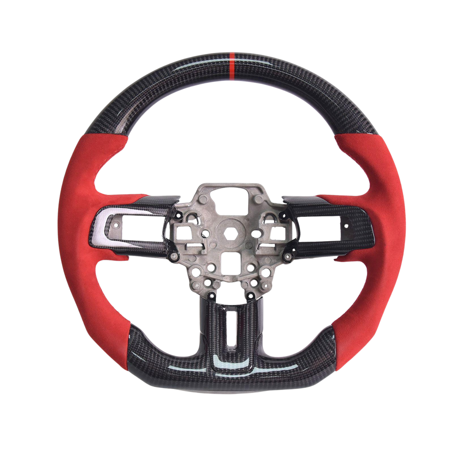 2018-23 Mustang Red Suede Leather Carbon Fiber Steering Wheel image 1