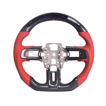 2015-23 Mustang Red Suede Leather LED Carbon Fiber Steering Wheel image 2