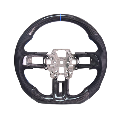 2015-23 Mustang Black Leather Blue Stitching Carbon Fiber Steering Wheel image 2