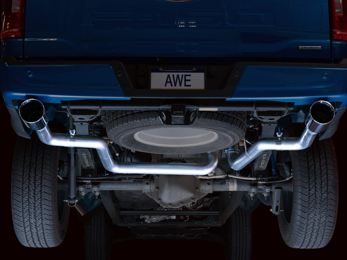 AWE 0FG Dual Split Rear Exhaust for '21+ Ford F-150 - 5 Chrome Silver Tips image 3