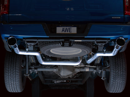 AWE 0FG Dual Split Rear Exhaust for '21+ Ford F-150 - 5 Chrome Silver Tips image 3