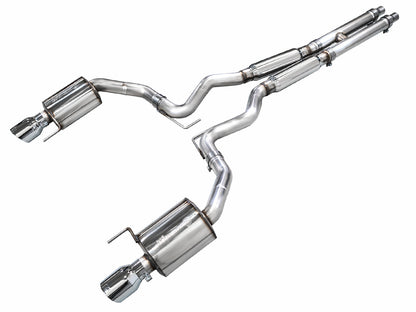 AWE Touring Edition Exhaust for S650 Ford Mustang GT Fastback - Dual Chrome Silver Tips image 1