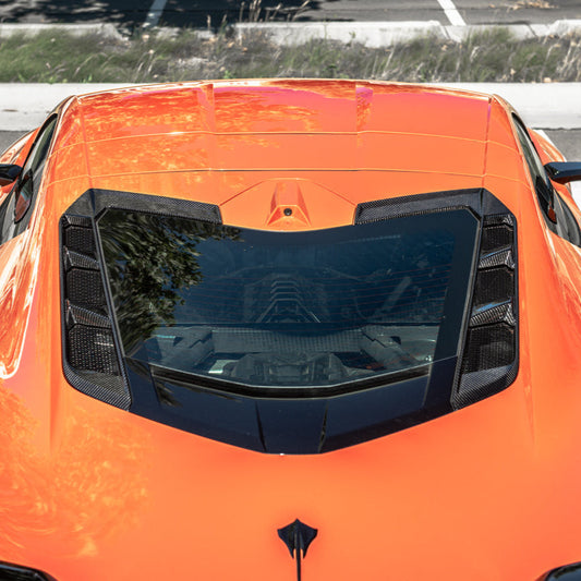 EOS Corvette C8 Coupe dry carbon fiber rear hatch vent installed