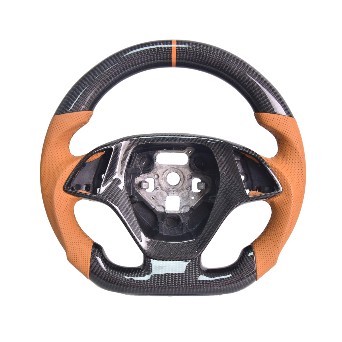 Chevrolet Corvette C7 Brown Leather Orange Stitching Carbon Fiber Steering Wheel image 1