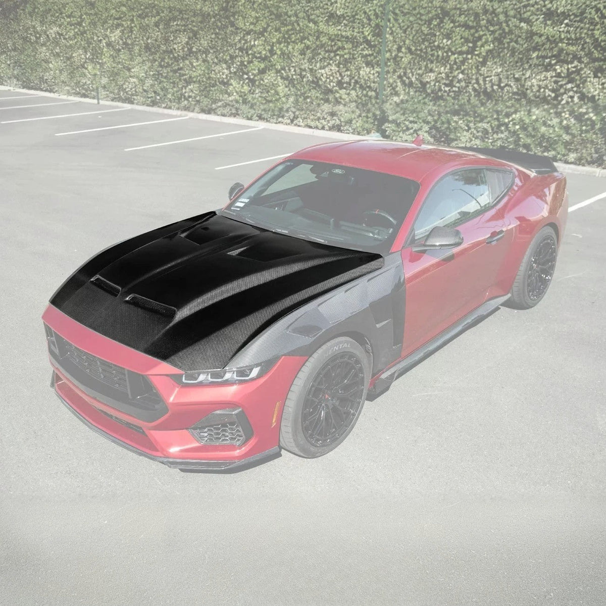2024-Up Ford Mustang Super Snake Style CARBON FIBER Front Bumper Hood Vented Cover image 1
