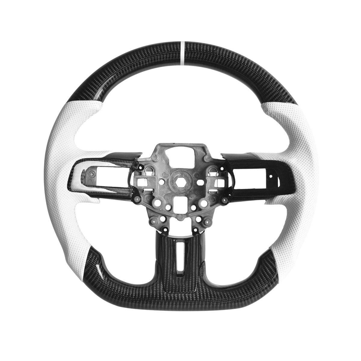 2015-23 Mustang White Leather White Stitching Carbon Fiber Steering Wheel image 1
