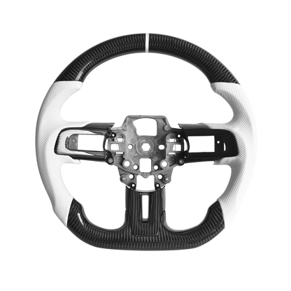 2015-23 Mustang White Leather White Stitching Carbon Fiber Steering Wheel image 1