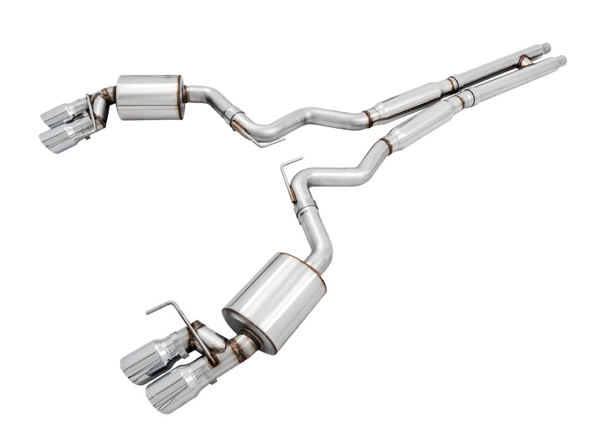 AWE Touring Edition Cat-back Exhaust for the '18-'23 S550 Mustang GT - Quad Chrome Silver Tips image 1