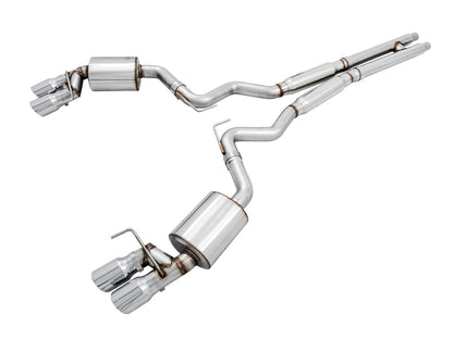 AWE Touring Edition Cat-back Exhaust for the '18-'23 S550 Mustang GT - Quad Chrome Silver Tips image 1