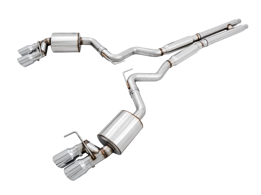 AWE Touring Edition Cat-back Exhaust for the '18-'23 S550 Mustang GT - Quad Chrome Silver Tips image 1