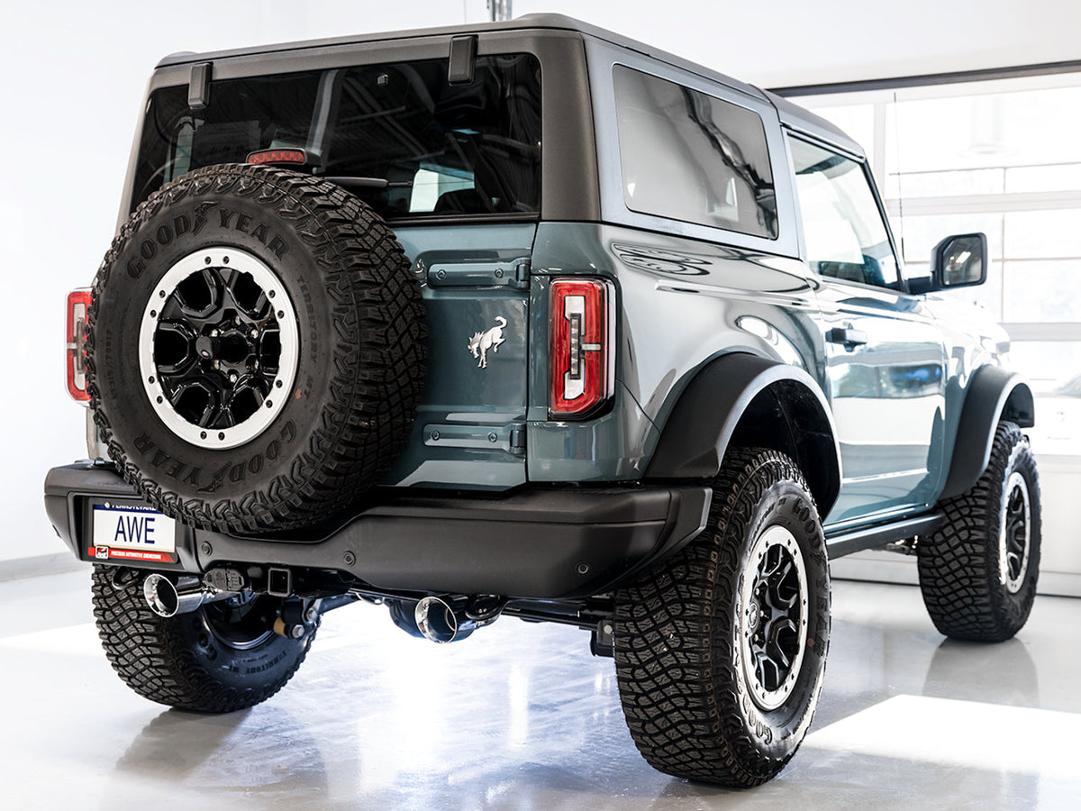 AWE 0FG Catback Exhaust for Ford Bronco with BashGuard™ - Dual 4.5 Chrome Silver Tips image 2