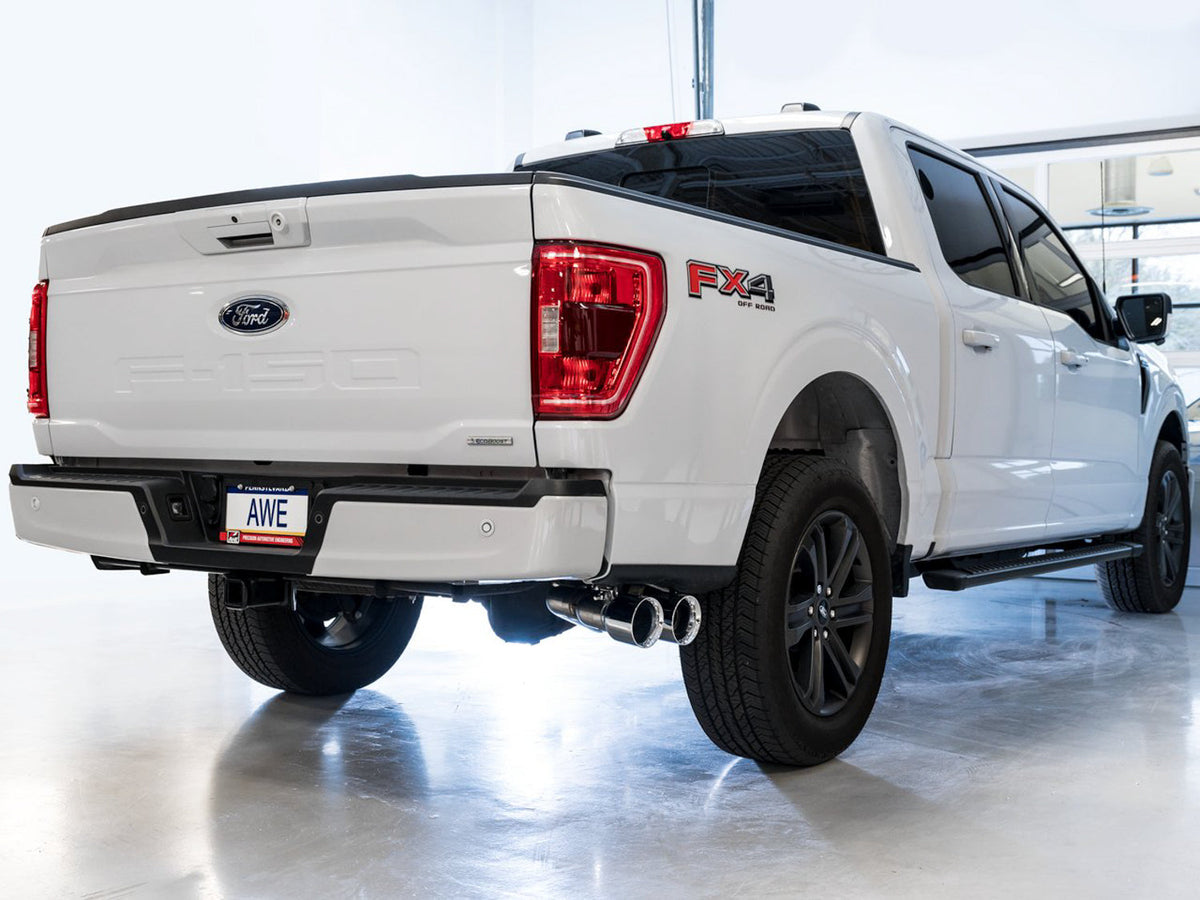 AWE 0FG Dual Side Exit Exhaust for '21+ Ford F-150 - 4.5 Chrome Silver Tips image 3