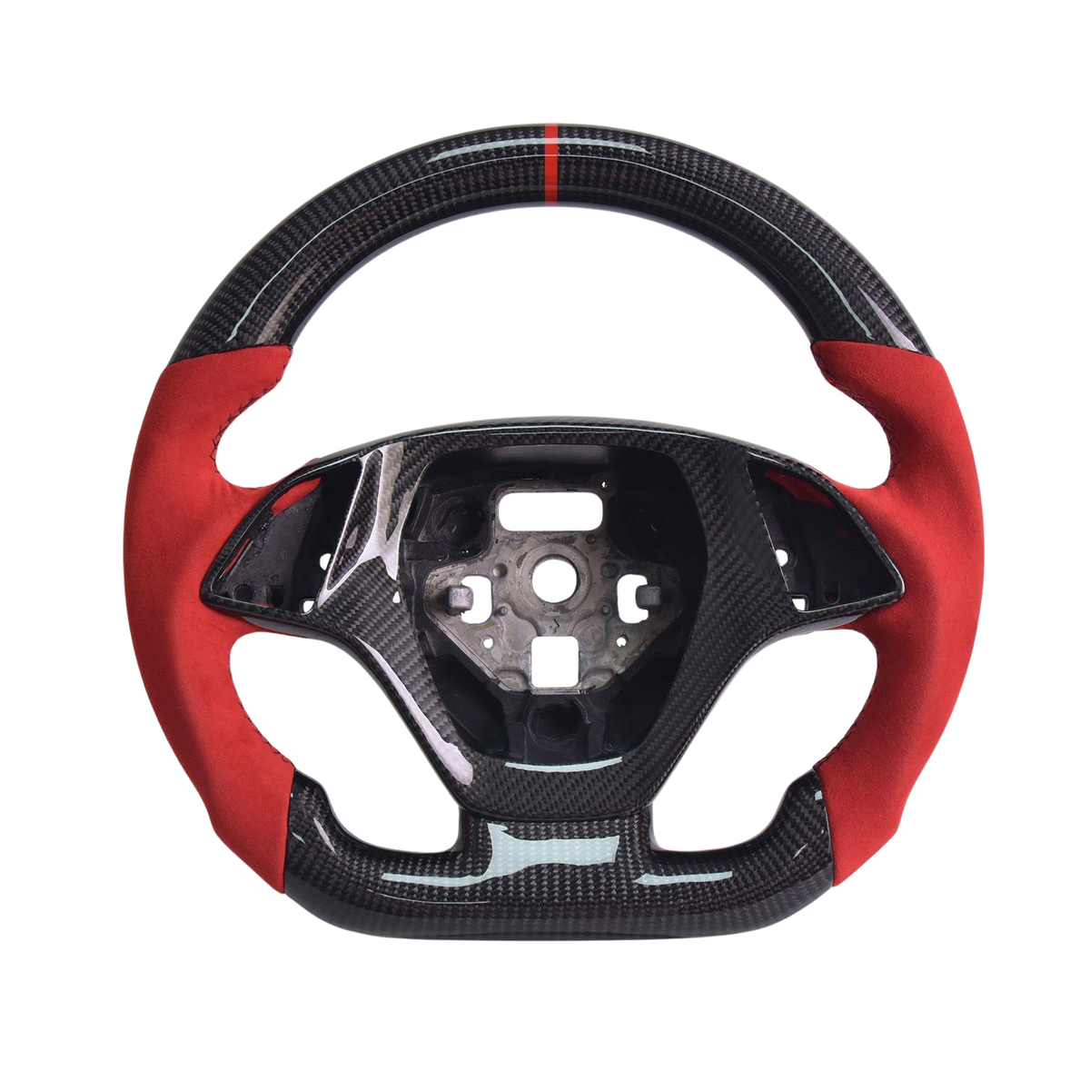 Chevrolet Corvette C7 Red Suede Leather Black Stitching Forged Carbon Fiber Steering Wheel image 1