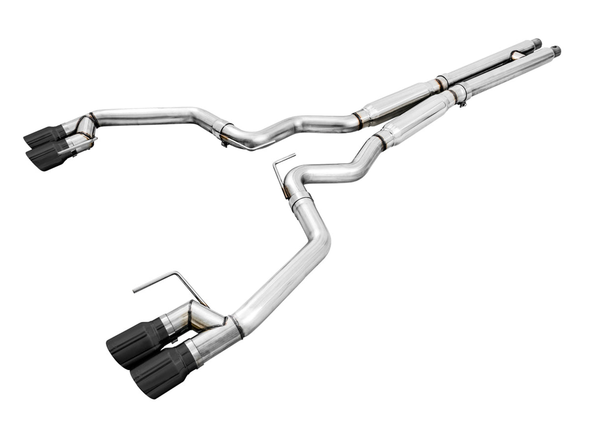 AWE Track Edition Cat-back Exhaust for the '18-'23 S550 Mustang GT - Quad Diamond Black Tips image 1
