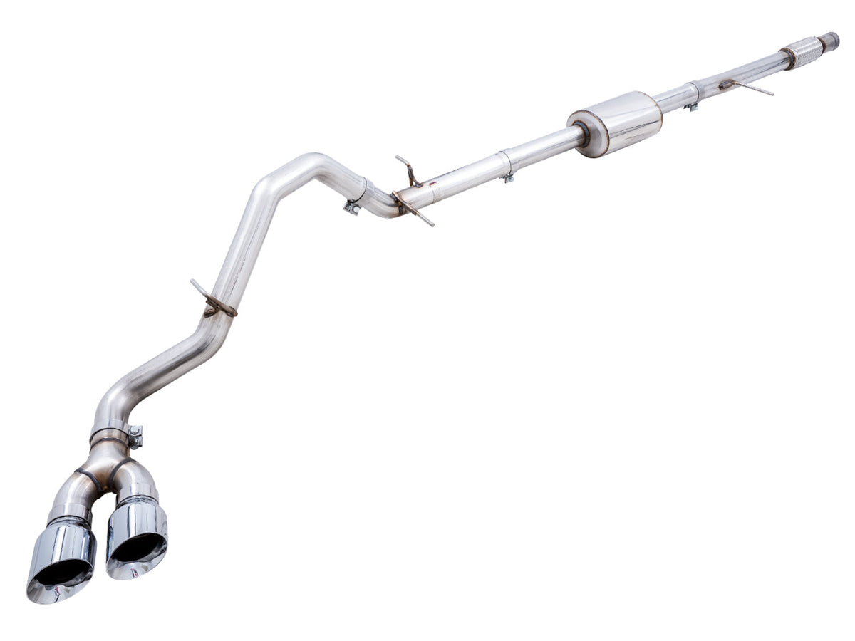 AWE 0FG Catback Dual Side Exit Exhaust for 4th Gen Silverado/Sierra 1500 5.3L (Flat Bumper) - Chrome Silver Tips image 1