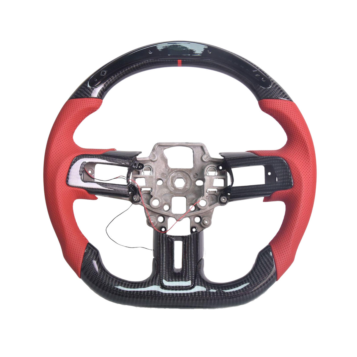 2015-23 Mustang Red Suede Leather LED Carbon Fiber Steering Wheel image 1