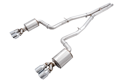 AWE Touring Edition Exhaust for 15+ Challenger 6.4 / 6.2 SC - Chrome Silver Quad Tips image 1