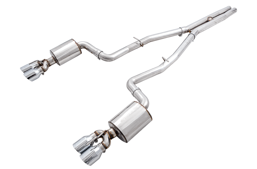 AWE Touring Edition Exhaust for 15+ Challenger 6.4 / 6.2 SC - Chrome Silver Quad Tips image 1