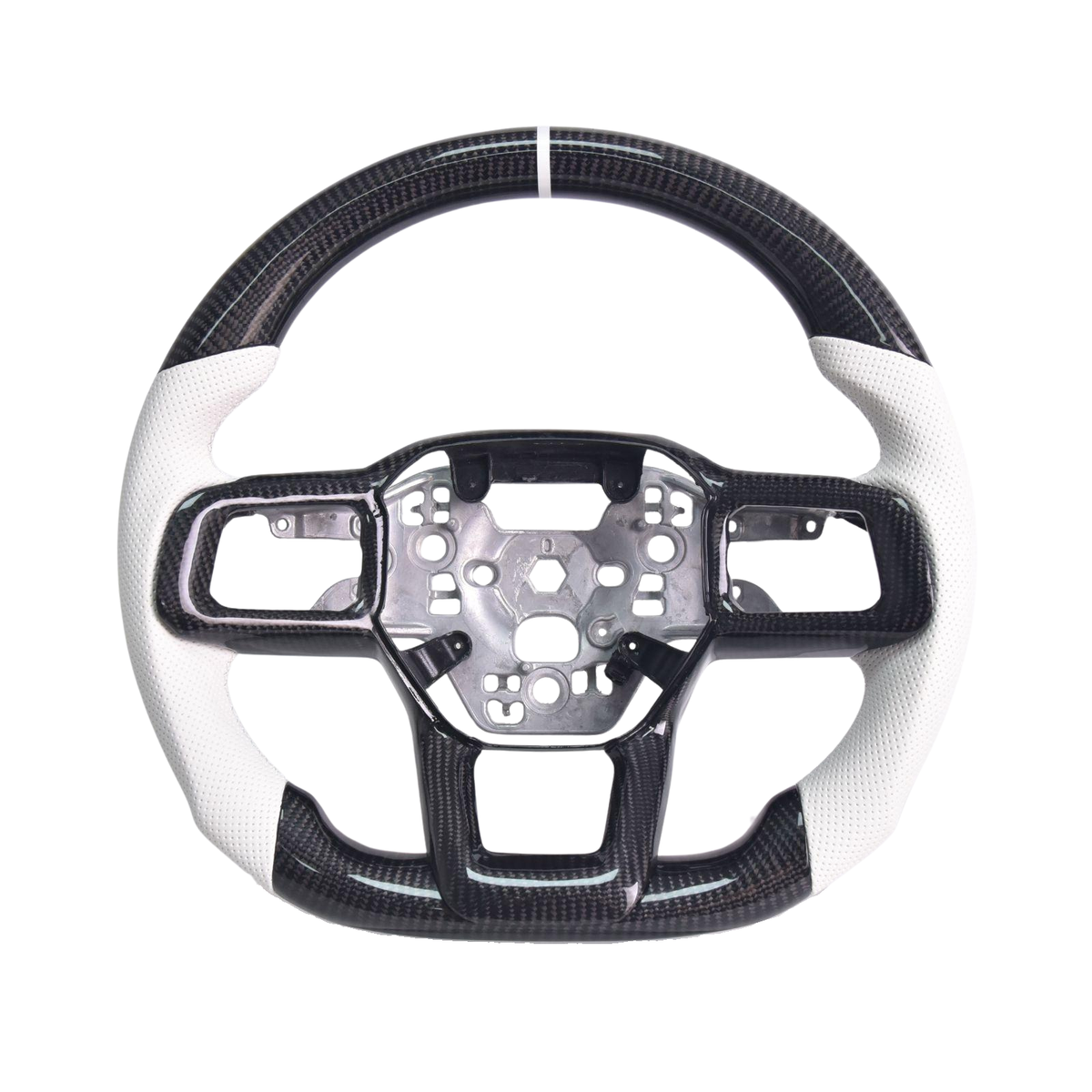 2024-Up Mustang White Leather White Stitching Carbon Fiber Steering Wheel image 1