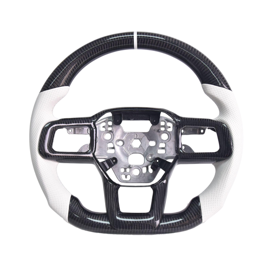 2024-Up Mustang White Leather White Stitching Carbon Fiber Steering Wheel image 1