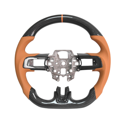 2015-23 Mustang Brown Leather Brown Stitching Carbon Fiber Steering Wheel image 1