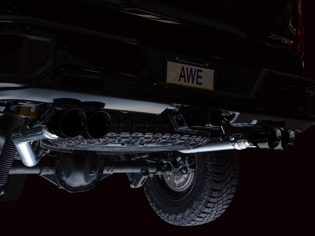 AWE 0FG Catback Exhaust for Silverado ZR2/Sierra AT4X - Quad Diamond Black Tips image 2