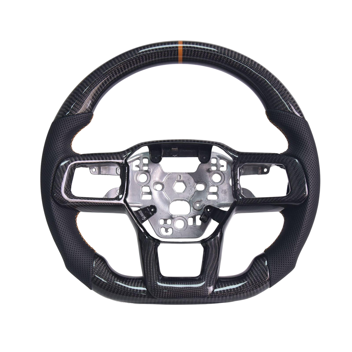 2024-Up Mustang Black Leather Orange Stitching Carbon Fiber Steering Wheel image 1