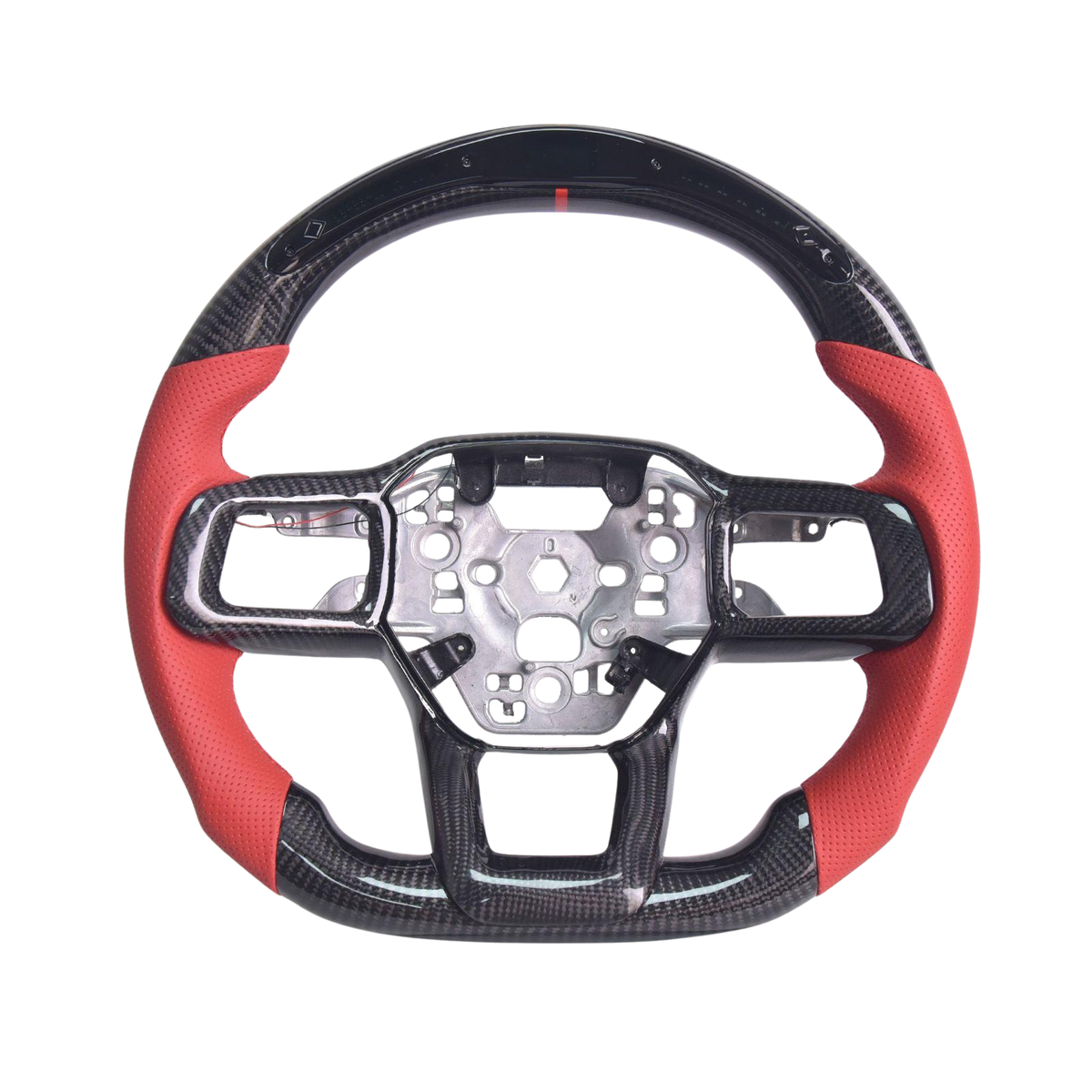 2024-Up Mustang Red Leather Red Stitching LED Carbon Fiber Steering Wheel image 1