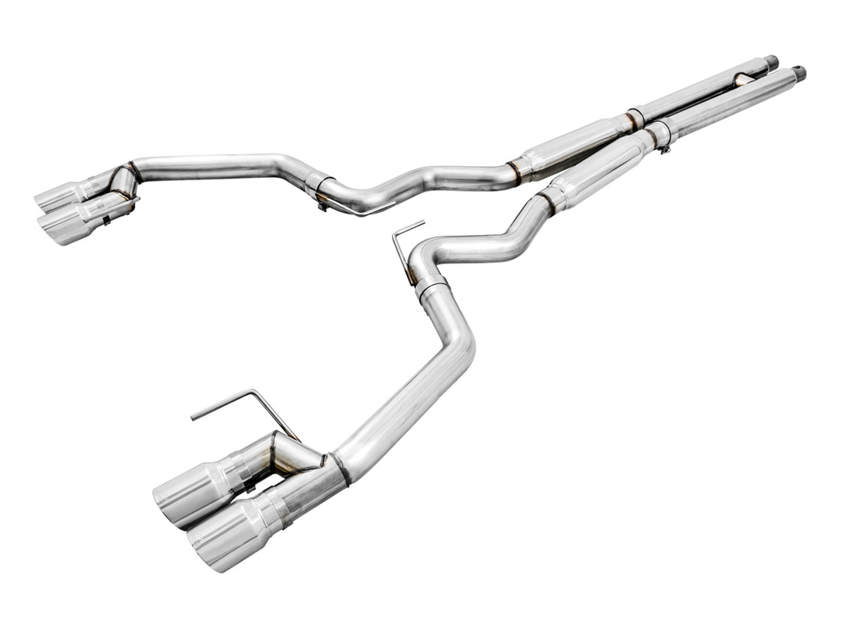 AWE Track Edition Cat-back Exhaust for the '18-'23 S550 Mustang GT - Quad Chrome Silver Tips image 1