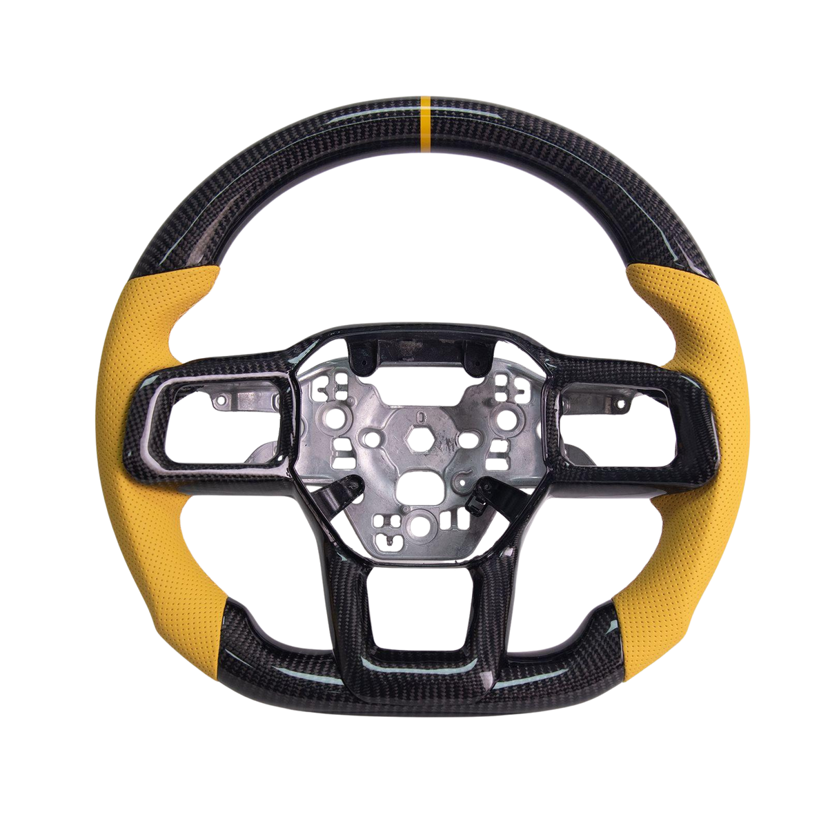 2024-Up Mustang Yellow Leather Yellow Stitching Carbon Fiber Steering Wheel image 1