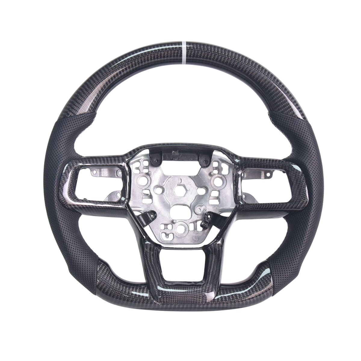 2024-Up Mustang Black Leather Gray Stitching Carbon Fiber Steering Wheel image 1