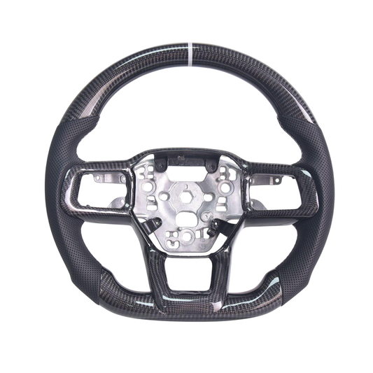 2024-Up Mustang Black Leather Gray Stitching Carbon Fiber Steering Wheel image 1